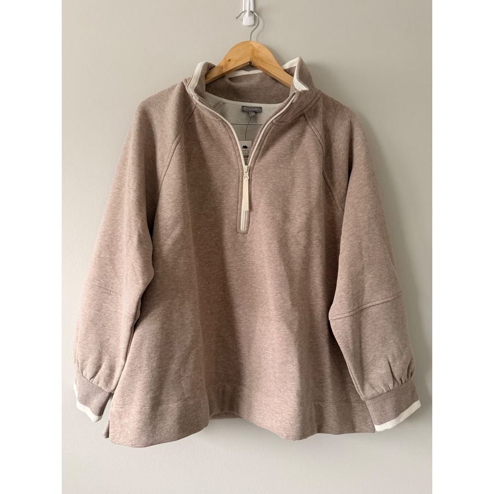 T by Talbots Plus Size 2X Taupe Quarter Zip‎ Pullover Sweatshirt